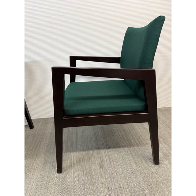 Wood Ofs Brands Contemporary Green Upholstered Wood Armchairs, a Pair For Sale - Image 7 of 13
