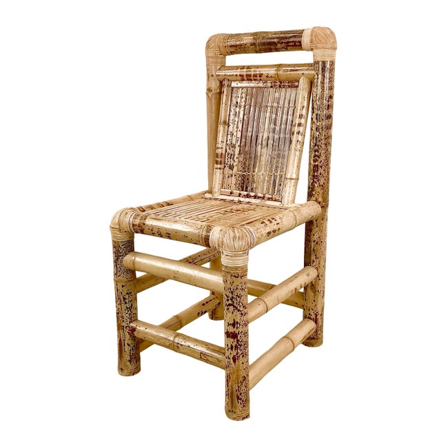 Coastal Vintage Natural Bamboo Side Chair With Wrapped Details For Sale - Image 3 of 18