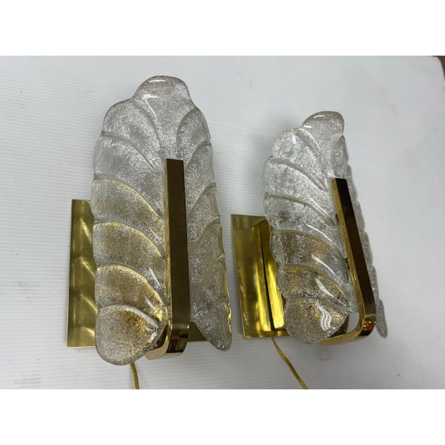 Mid-Century Modern Carl Fagerlund Murano Glass Leaf Sconces, Pair For Sale - Image 3 of 12