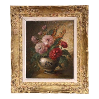 19th Century French Floral Still Life Oil on Canvas Painting by Gaston Boucher For Sale