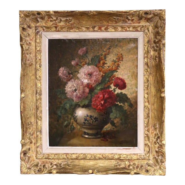 19th Century French Floral Still Life Oil on Canvas Painting by Gaston Boucher For Sale