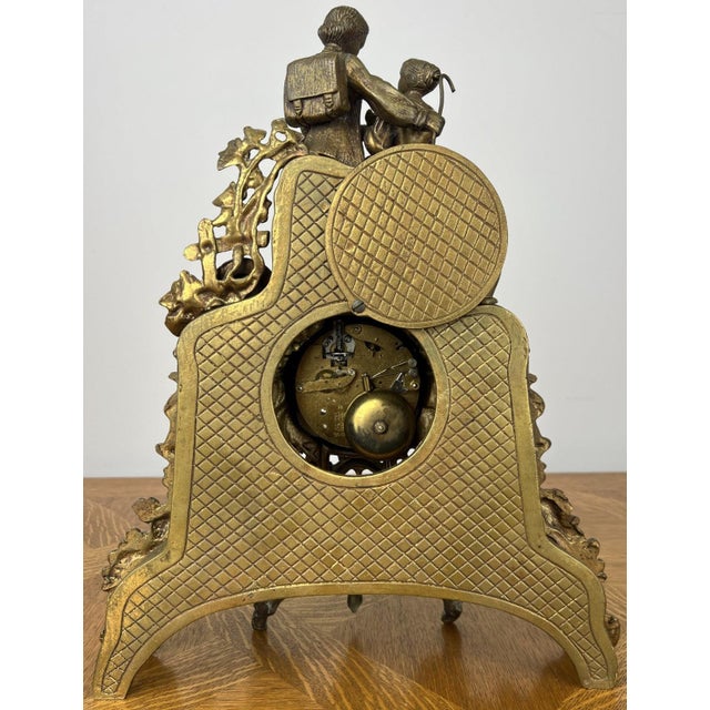 Vintage Brass Figurine Mantel Clock For Sale - Image 15 of 18