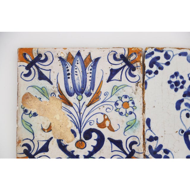 17th Century 17th-18th Century Set of Two Delft Tiles, Earthenware For Sale - Image 5 of 12