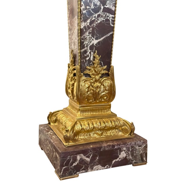 Metal 21st Century French Style Marble Pedestal and Candelabra With Brass Accents - 2 Pieces For Sale - Image 7 of 10