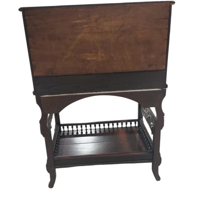 Vintage Mahogany Drop-Front Secretary Desk With Carved Gallery & Lower Shelf For Sale - Image 9 of 10