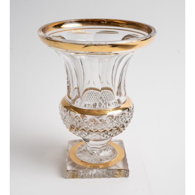 Vintage Cut Crystal Urn Vase With Gold Rim Trim, Footed Pedestal Base For Sale - Image 4 of 7