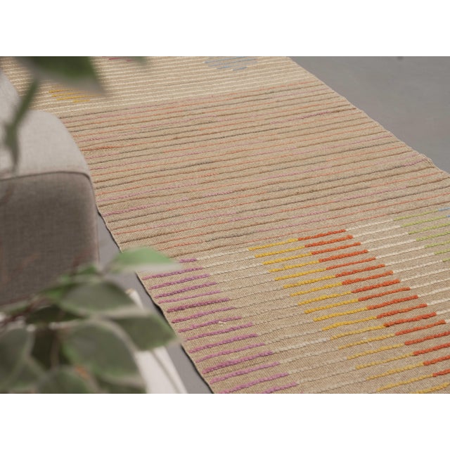 1970s Vintage Handmade Wool Cotton Beige Runner Rug For Sale - Image 9 of 11