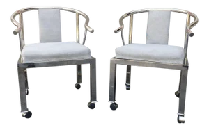 1950s Mid-Century Modern Design Institute America Chrome Yoke Chairs - a Pair