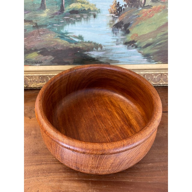 Vintage Hand-Turned Decorative Teak Wood Bowl by Winesome, Made in Thailand For Sale - Image 4 of 7