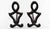 A pair of wrought iron andirons featuring stylized openwork standards with scrolling feet and circular ring finials. The...
