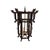 A hexagonal Chinese hardwood three light lantern, showcasing intricate open fretwork panels on all six sides. Each panel...