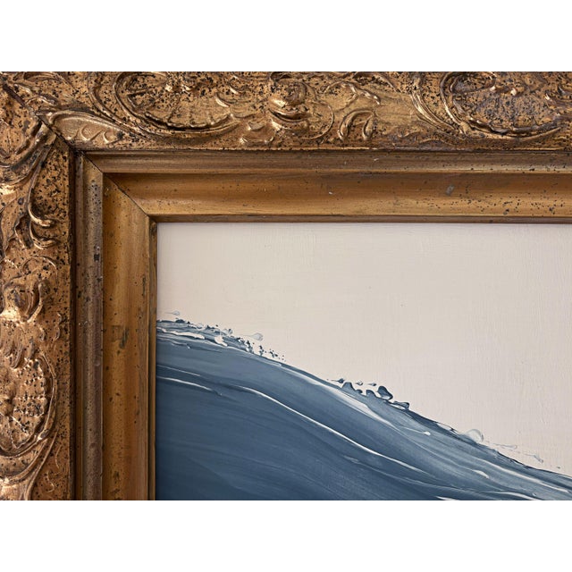 "Waves” Abstract Art in Antique Frame, Seascape Painting Transitional Wall Art by JTS For Sale - Image 4 of 11