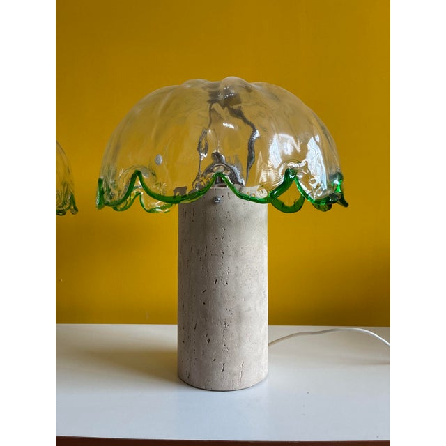 Glass and Travertine Table Lamps from La Murrina, 1980s, Set of 2, in Flawless conditions. Designed 1980 to 1989 This...