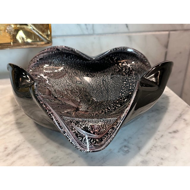 Mid 20th Century Black Murano Glass Catchall Ashtray With Confetti Swirl For Sale - Image 5 of 6