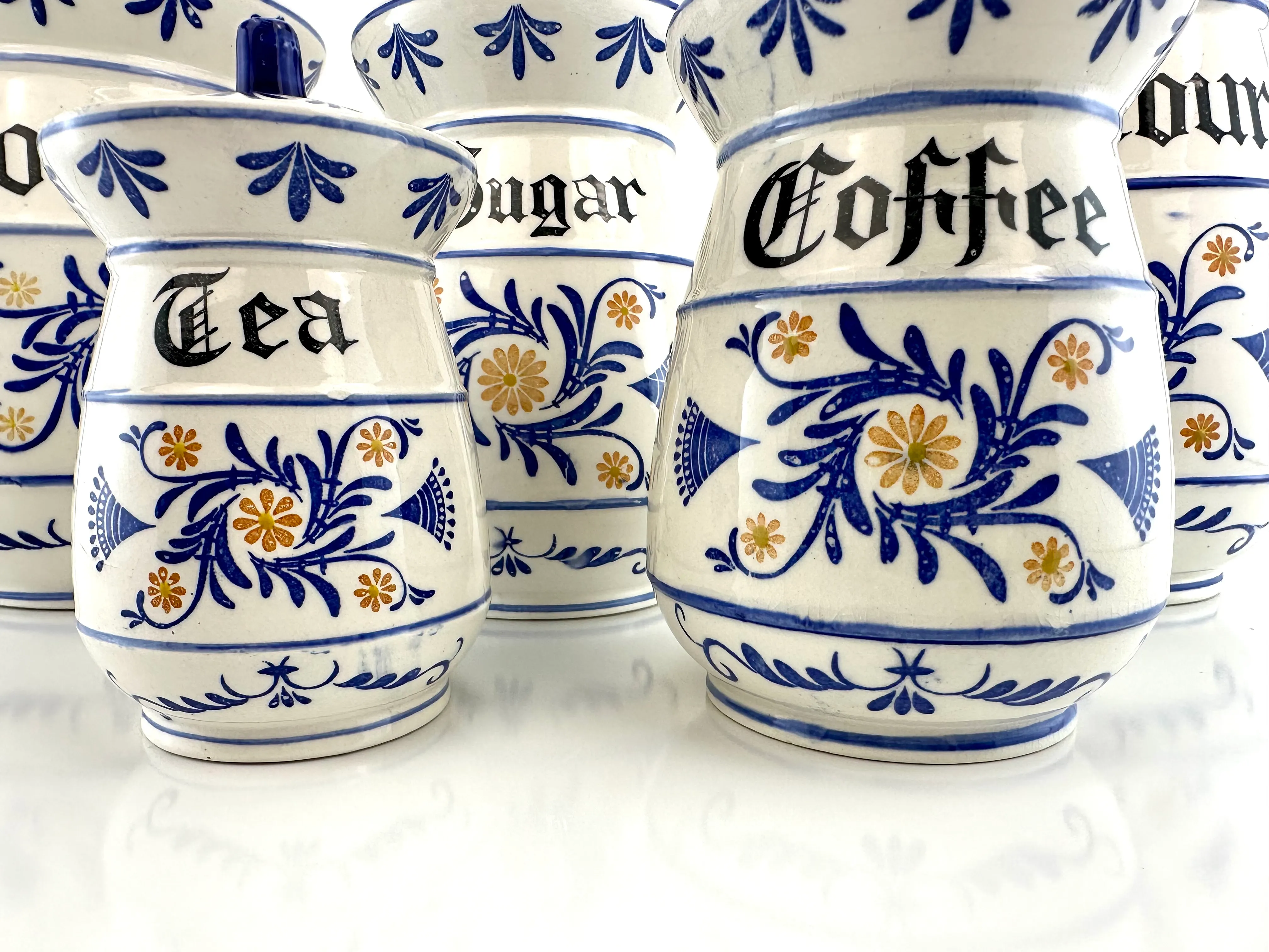 Vintage Royal Sealy Japan Blue and White Canister Set, Cookie