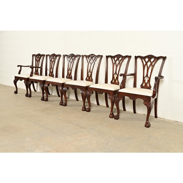 Drexel Heritage Drexel Heritage Chippendale Carved Mahogany Dining Chairs, Set of Six For Sale - Image 4 of 14