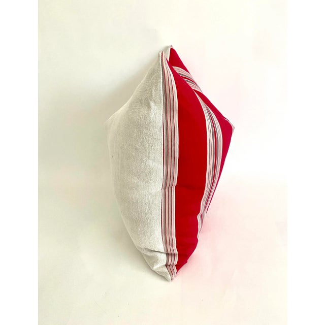 Textile Vintage French Ticking Pillows 22 X 22 - A Pair For Sale - Image 7 of 8