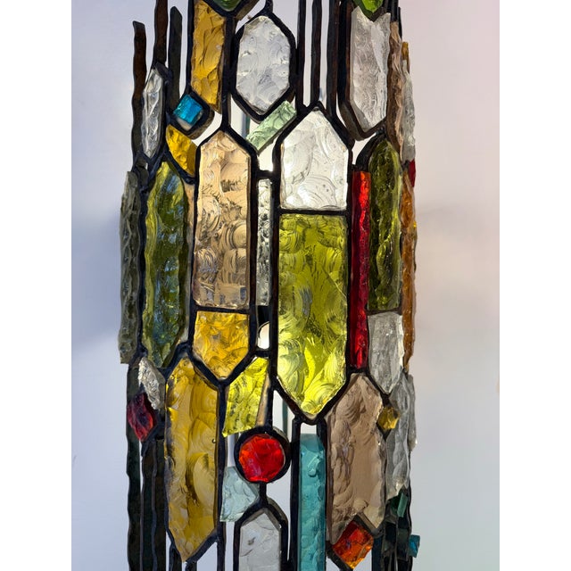 Metal Large Pair of Hammered Glass Wrought Iron Sconces by Longobard, Italy. 1970s For Sale - Image 7 of 15