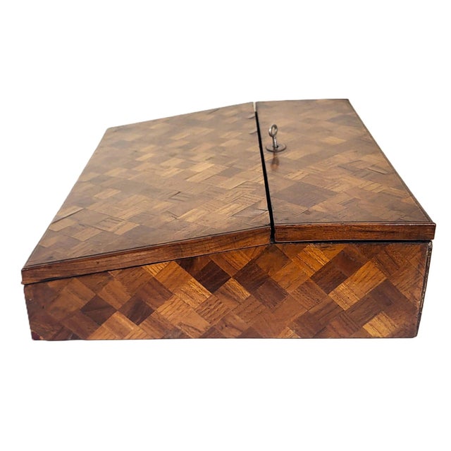 Antique English 19th C Parquetry Inlaid & Ebonized Chinoiserie Leather Lap Desk For Sale In New York - Image 6 of 18