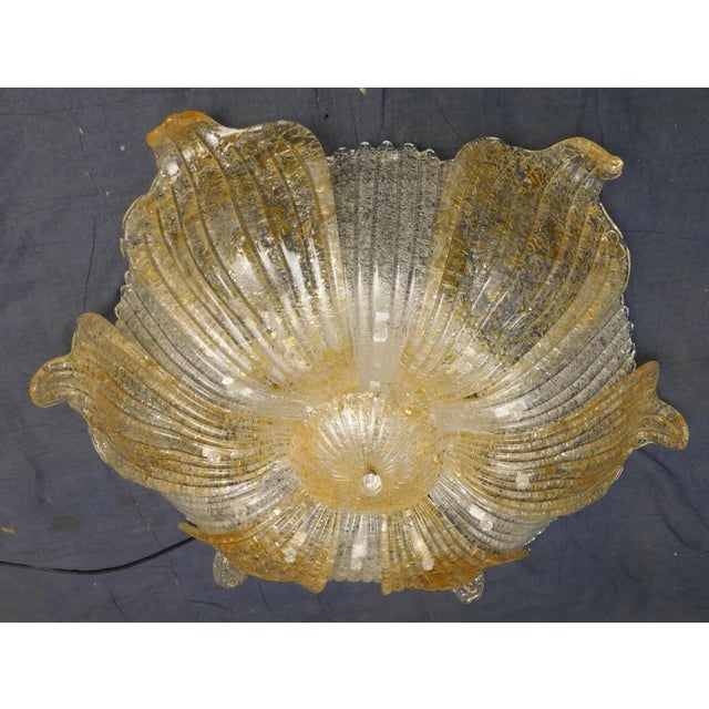 Italian 1960s Italian Clear and Amber Graniglia Murano Flush Mount For Sale - Image 3 of 6