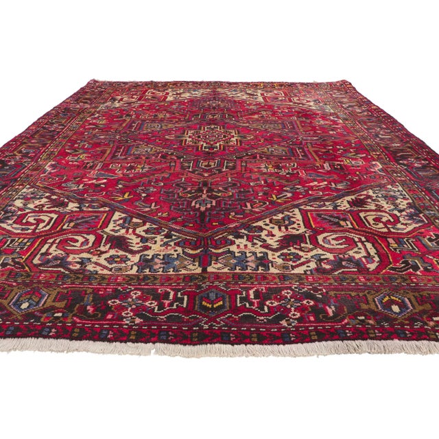 English Vintage Persian Heriz Rug - 07'07X 09'11 For Sale - Image 3 of 10