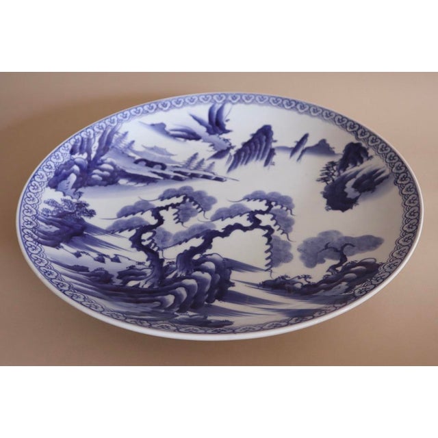 Asian Large Early 20th Century Blue & White Plate For Sale - Image 3 of 5