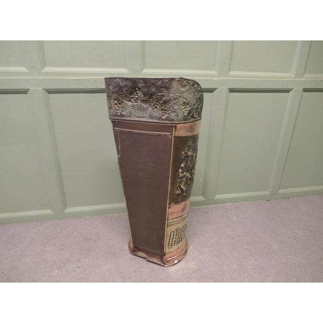 Metal Large Arts and Crafts French Embossed Brass Stick Stand For Sale - Image 7 of 8