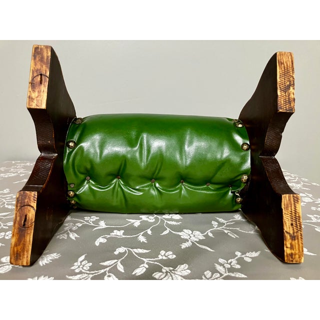 Wood Antique Pegged-Joint Rolling Pin Gout Stool in Verdant Green Leatherette For Sale - Image 7 of 18