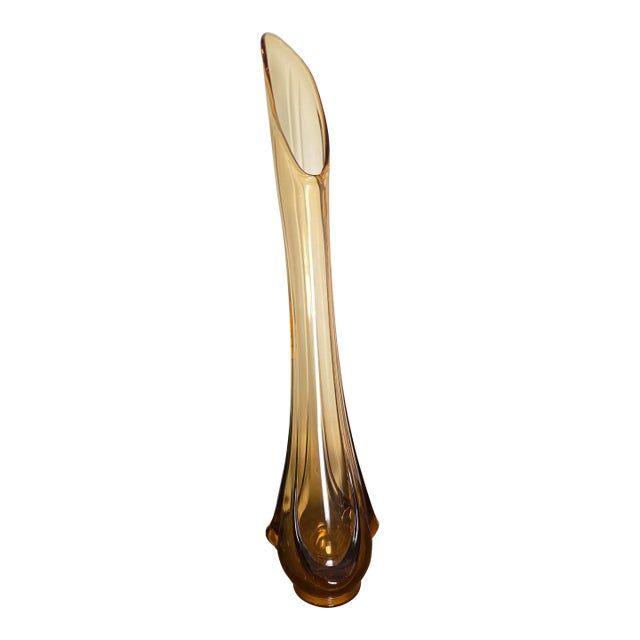 Monumental 28” Viking Amber Swung Glass Drape Vase | Mid 20th Century Sculptural Statement For Sale