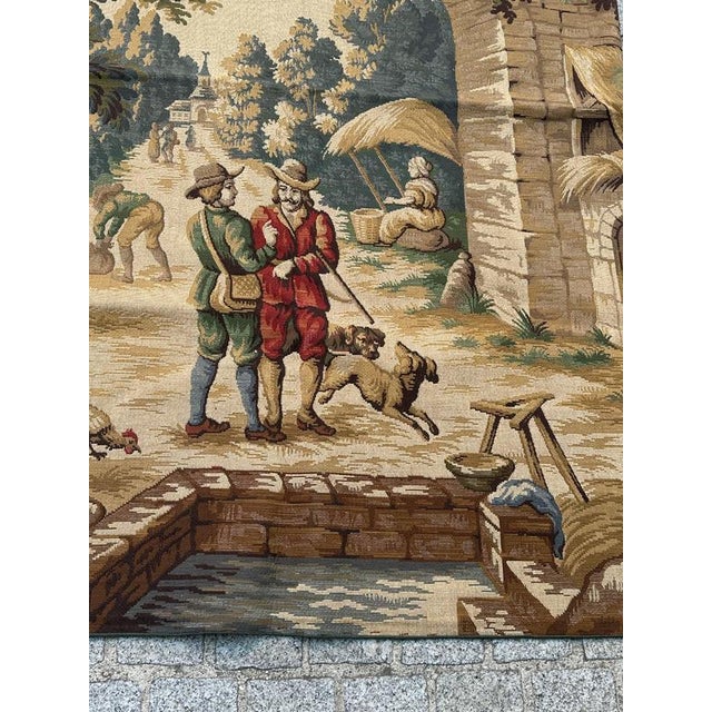Antique French Jacquard Tapestry with Village Motif in the style of Aubusson, 1970s For Sale - Image 6 of 18