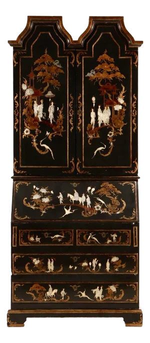 Chinoiserie Secretary Desk Two Piece