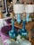 Stunning vintage pair of blue and green ceramic lamps with amazing color variations. These have been meticulously restored...