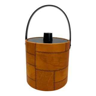 Vintage 1970s Vinyl Patchwork Style Handled Ice Bucket For Sale
