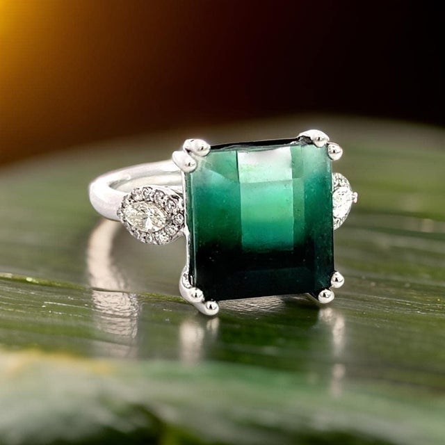 Natural Quality Tourmaline and Diamond Ring Size 7 14k W Gold 8.5 TCW Certified $6,975 401542 This is a one of a Kind...