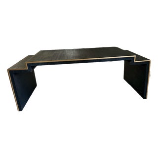 Navy Grasscloth Modern Waterfall Coffee Table For Sale
