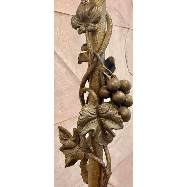 Vintage Sculptural Wrought Iron and Foliage & Grape Cluster Motif Two-Light Floor Lamp, Torchère- Circa 1950s from a Palm...