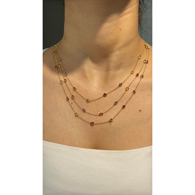 18k Yellow Gold Multi-Strand Necklace With 13.32ct Pear Cut Multicolor Sapphires For Sale In New York - Image 6 of 18