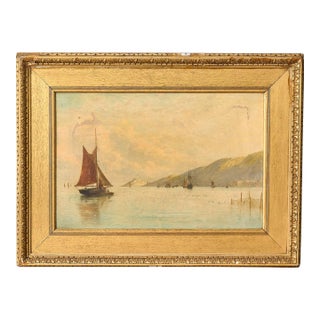 Late 19th Century George Stanfield Walters (English, 1838-1924) Signed Study of Boats Oil on Canvas For Sale