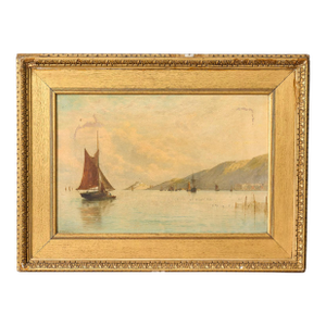 Late 19th Century George Stanfield Walters (English, 1838-1924) Signed Study of Boats Oil on Canvas