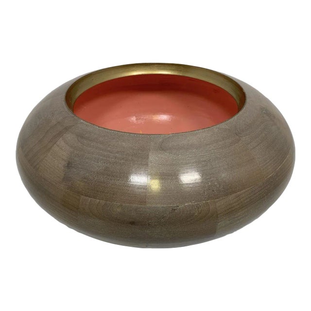 Huge 17" Diameter Carved Wooden Bowl With Painted Interior For Sale