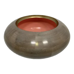 Huge 17" Diameter Carved Wooden Bowl With Painted Interior