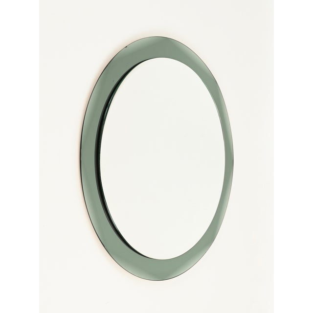 Round Green Double Beveled Mirror attributed to Antonio Lupi for Cristal Luxor, Italy, 1960s For Sale - Image 4 of 13