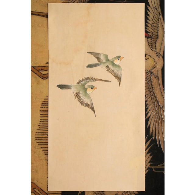 Textile C. 1950s Vintage Chinese Watercolor Scroll Painting "Two Birds" on Silk For Sale - Image 7 of 9