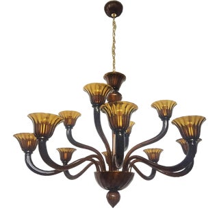 Tobacco Murano Style Glass Chandelier For Sale