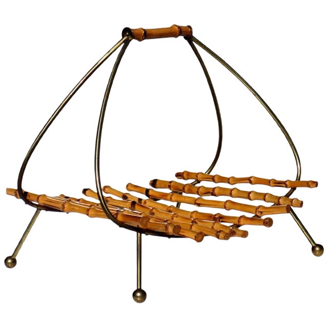 Bamboo & Brass Magazine Rack by Carl Auböck, 1950s For Sale