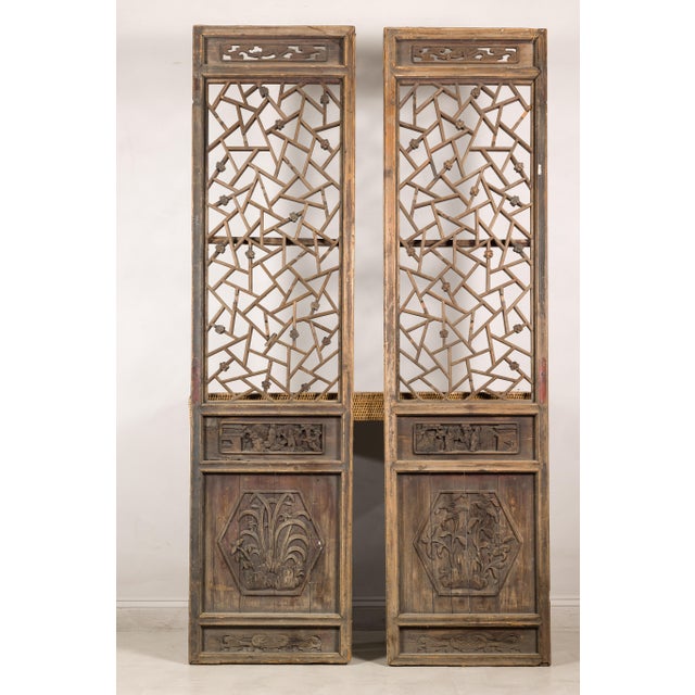 Pair of Chinese Hand-Carved Lattice Architectural Panels, circa 1900 For Sale - Image 12 of 18