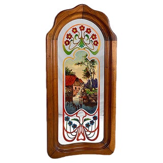 Art Nouveau Mirror with Bucolic Painted Scene, 1900s For Sale