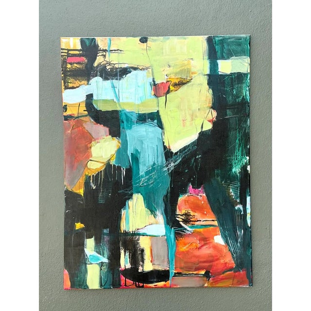 Mid-Century Modern Vintage Abstract Expressionist Oil Painting on Canvas For Sale - Image 3 of 12