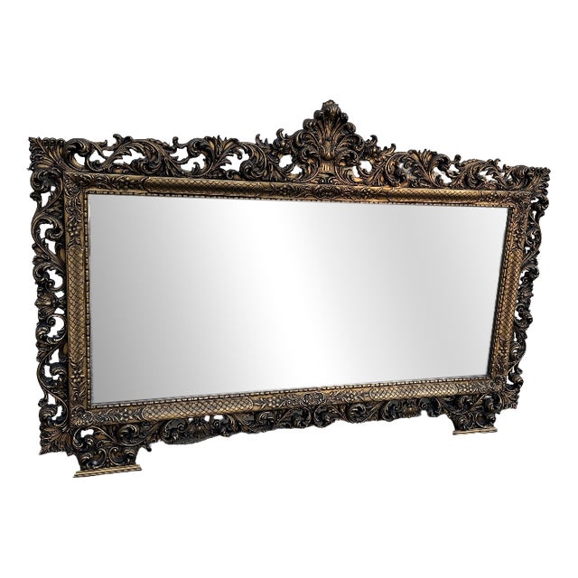 Large Baroque Wooden Mirror, 1940s For Sale