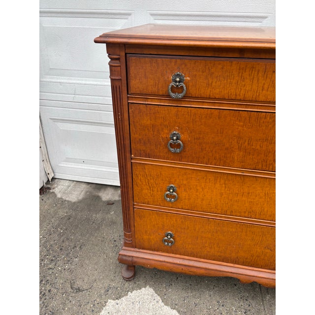 Brown Antique Colonial Revival Dresser Chest of Drawers | 1930s Solid Wood Queen Anne Style Chest | Vintage American Bedroom Storage Furniture For Sale - Image 8 of 12